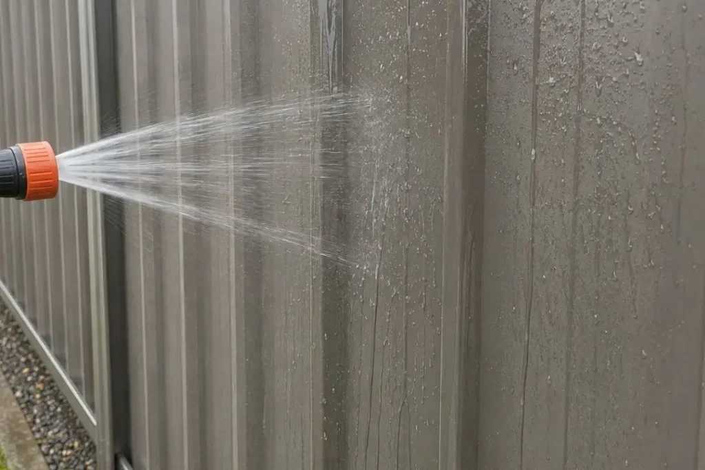hosing down Colorbond fence